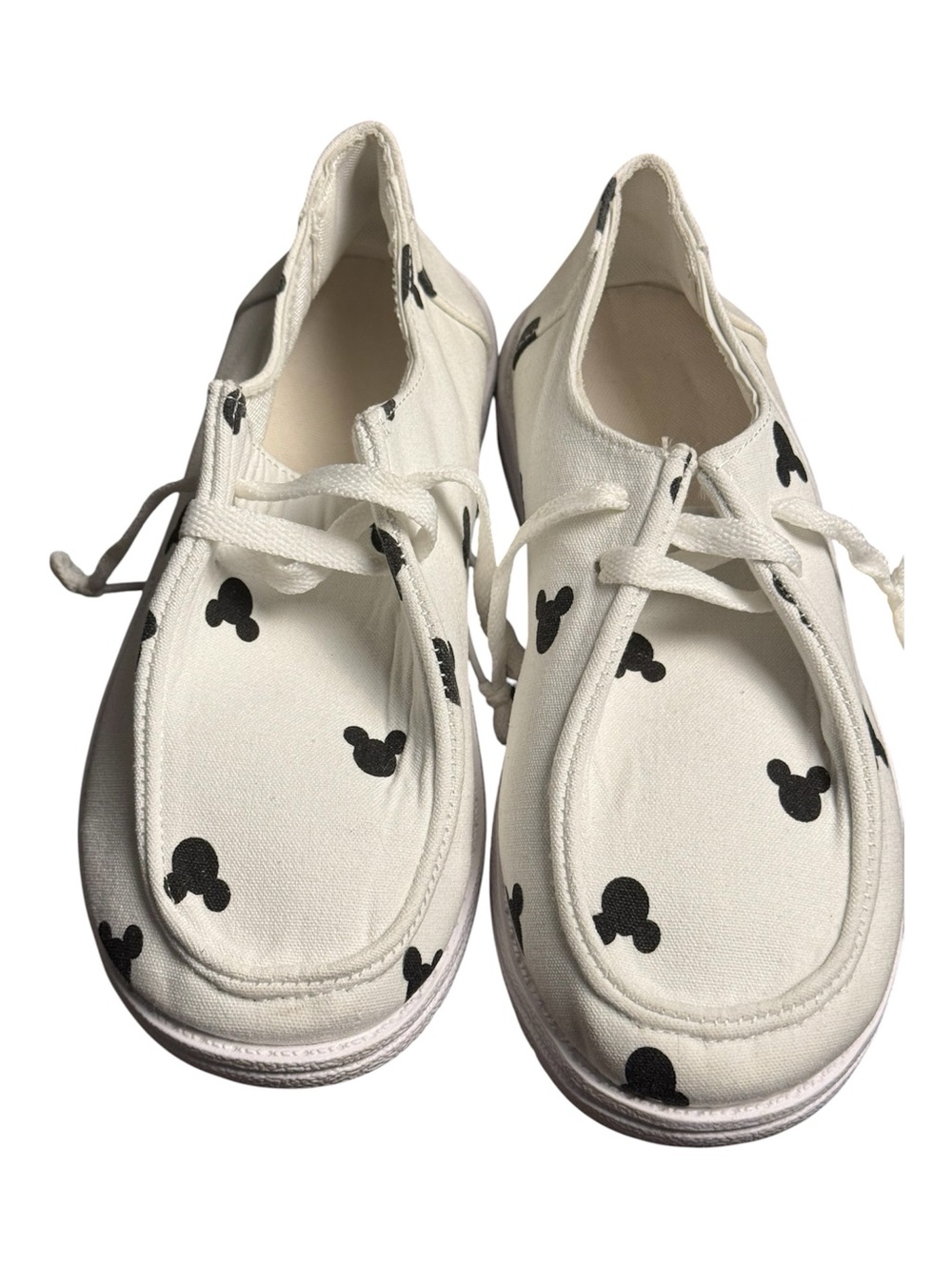 unbranded White Canvas Women's Lace-Up Sneakers Black print cushioned SZ 8.5-39